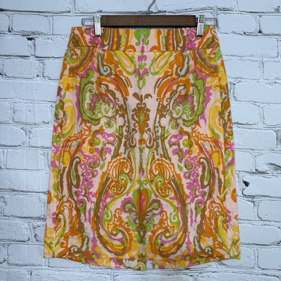 J Crew Dresses & Skirts - J. Crew Women's Pencil Skirt Size 2 100% Linen Paisley Colorful Zip 95379 Y2K